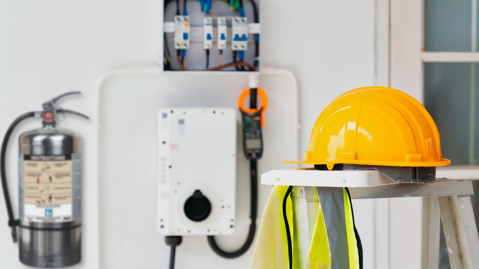AVD Extinguisher next to Lithium Ion Battery Charger