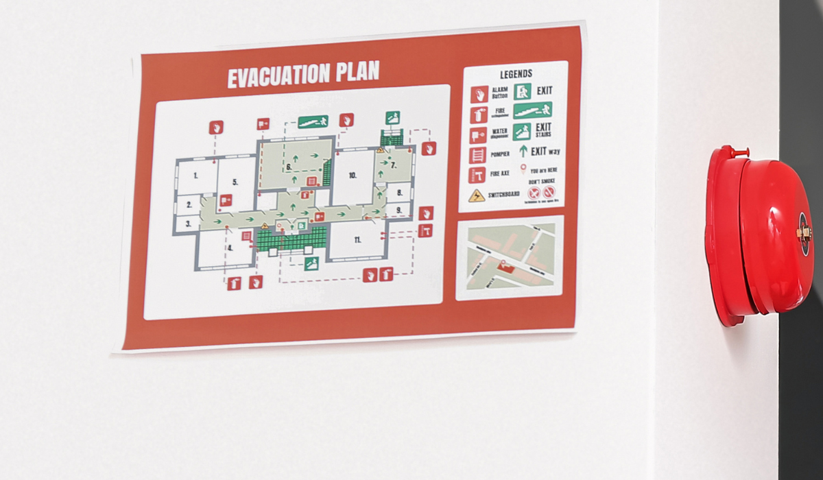 Emergency floor plan passive graphic installed in a commercial building by Boss Fire