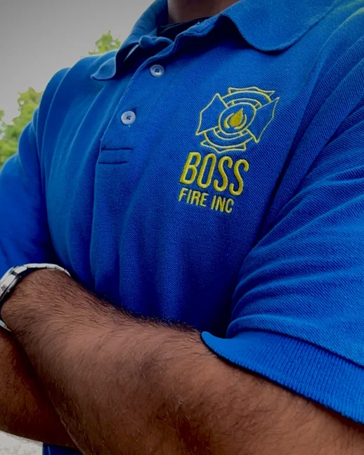 NFPA-certified Boss Fire technician ready for a fire protection inspection in the GTA